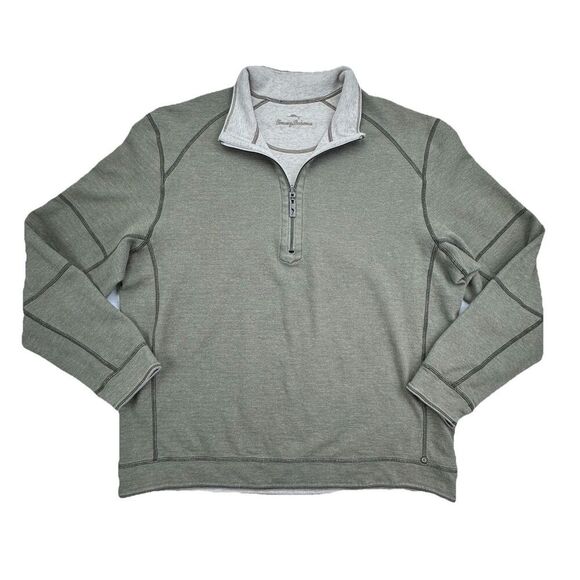 Tommy Bahama Men's Size LARGE Half Zip Flip Reversible Pullover Green Cream - Picture 2 of 12